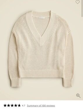 J. Crew Cotton Cream Relaxed V-neck sweater, size medium